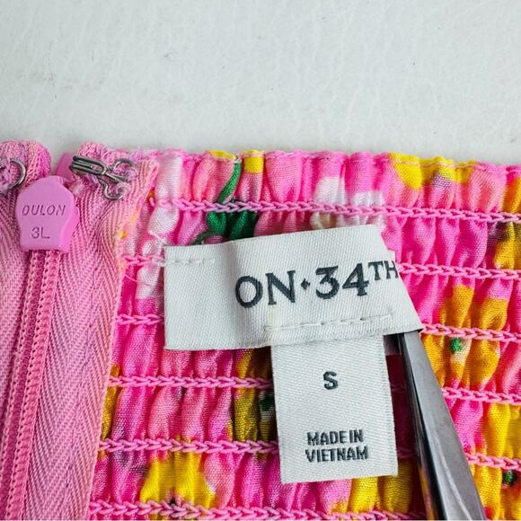 On 34th Womens Sunray Dress Pink Yellow Floral Print Maxi Size S New - Picture 6 of 14